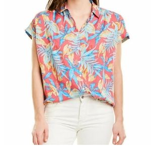 J. McLaughlin Alondra Blouse In Coral Blue Mini Norwich Leaves